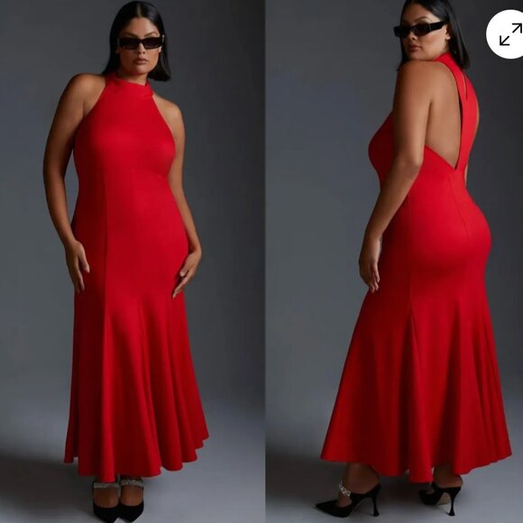 NWT Meave By Anthropologie Halter MIDI Red Dress 2X - Picture 1 of 14